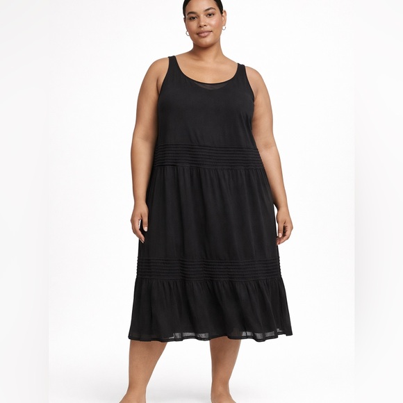 Eileen Fisher Dresses & Skirts - Eileen Fisher Black Silk Dress 3X Minimalist Flowy Sheer Overlay Lagenlook